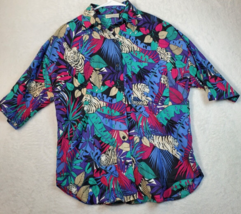Carriage Court Shirt Womens Large Multi Palm Leaf Tiger Short Sleeve Button Down - £19.21 GBP