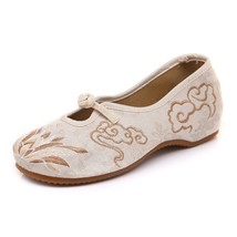 Veowalk Vintage Women Cotton Fabric Embroidered Mary Janes Flats Handmade Comfor - £23.06 GBP