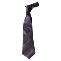 JOHN ASHFORD Men&#39;s Necktie Purple Black Striped Repp Silk 56.5&quot;x3.5&quot; - £7.20 GBP