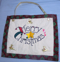 Small Homemade Merry Christmas Sign Plaque Wall Hanging Holiday Decor Re... - $6.59