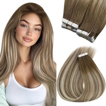 Tape In Extensions Balayage Blonde Tape In Extensions Human Hair 18Inch Hair Ext - £44.27 GBP