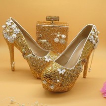 Golden crystal High heel with matching bag - £133.67 GBP+