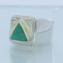 Green Emerald Triangle Goshenite Beryl Sterling Gents Ring Size 9.25 Design 213 - £109.36 GBP