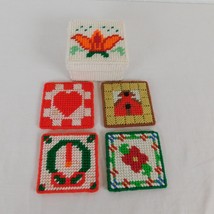 Handmade Coasters Plastic Canvas Needlepoint Stitching w/Box Different Patterns - £3.91 GBP