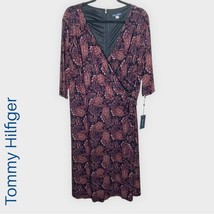 NWT Tommy Hilfiger black &amp; red fall paisley faux wrap dress 3/4 sleeve s... - $47.41