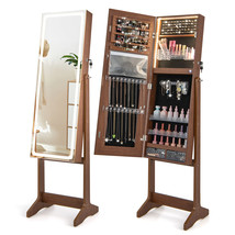 LED Mirror Jewelry Storage Cabinet Makeup Organizer w/ Built-in 3 Color Light - £132.93 GBP