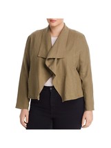 Women Plus Size Bagatelle Draped Open Front Linen Jacket Rosemary 2X - $35.00