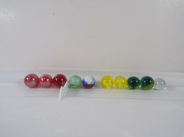 10 Glass Marble Toy Lot: Orange-Red Swirled, Yellow Cats Eye, Blue Green-Striped - £3.39 GBP