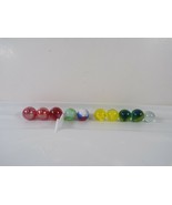 10 Glass Marble Toy Lot: Orange-Red Swirled, Yellow Cats Eye, Blue Green... - £3.38 GBP