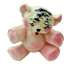 Vintage 1980&#39;s Ceramic Pottery Planter Pink &amp; White Teddy Bear 7” High x7” Wide - £7.86 GBP