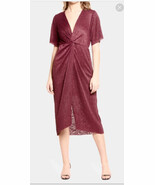 All IN FAVOR Women’s Deep V-Neck Faux Wrap Pleated Dress burgundy Satin XS - €25,90 EUR