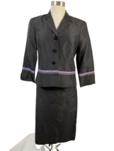 Nicole Miller Black Skirt and 3/4 Sleeve Blazer Set, Ribbon Trimmed, Size 6 - $33.24