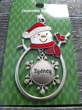 Christmas Snowman Rare Personalize &quot;Sydney&quot; Collectable Silver Ornament Ganz New - £20.14 GBP