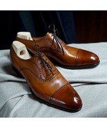 Handmade oxfords leathers shoes brown semi brogue toe cap lace up men shoes - £122.14 GBP+