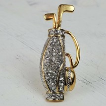 Vintage Gold Bag Clubs Estate Brooch Pin 2&quot; Gold w/ Rhinestones - £13.09 GBP