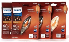 4 Ct Philips Vintage Dimmable LED 4.5w Indoor Outdoor Blunt Tip Candle 3... - £26.31 GBP