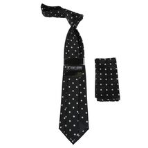Men's Stacy Adams Tie and Hankie Set Woven Silky Satin #SAT129 Black Polka Dot image 2