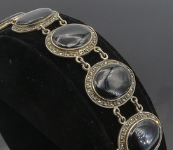 925 Sterling Silver - Vintage Black Onyx &amp; Marcasite Chain Bracelet - BT3993 - £97.81 GBP