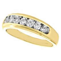 Men&#39;s Yellow Gold Plated Moissanite 7 Stone Channel Set Wedding Band Ring 1.12CT - £93.39 GBP