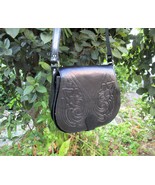 Handmade Greek Leather Saddle Bag with Embossed Pattern - £104.66 GBP