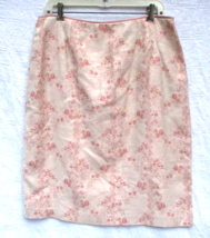 Kate Hill Womens Size 14 Pink Roses Cotton Linen Blend Jacquard Skirt NE... - $23.74