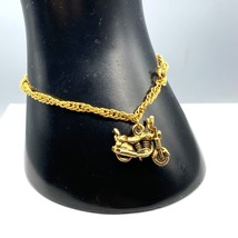Vintage Chain Bracelet with Motorcycle Charm, Gold Tone Biker Babe - £22.34 GBP