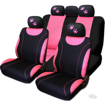 For Jeep New Flat Cloth Black and Pink Car Seat Covers With Paws Set - £31.67 GBP