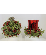 Kissing Krystals~2 PIECE SET~Mistletoe Red Glass Candle Holder/ Hanging ... - $50.92 CAD