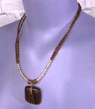 Brown Clear Lucite Beaded Necklace Wire Wrapped Pendant Women&#39;s Boho Seed Beads - £16.97 GBP