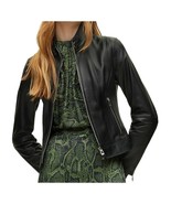 Leather Jacket Women Womens Biker Size Moto Motorcycle Soft Vintage Zip ... - $2,580.42 MXN