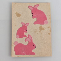 Vintage sandylion fuzzy flocked pink bunnies sticker sheet of 3 Bunny Ra... - $29.69