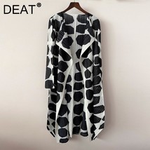 DEAT Women Pleated Jackets Print Hit Color Lapel Long Sleeve Casual Style Loose  - £210.38 GBP