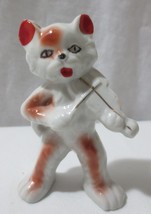 Vintage 1950s Japan ceramic white cat playing violin fiddle - £9.64 GBP