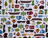 Cotton Camping Campers Mountains Bears White Fabric Print by the Yard D7... - $12.95