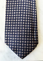 Lands&#39; End Navy Blue  Tan Print Men&#39;s Silk Neck Tie  NEW - £22.38 GBP