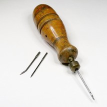 Wooden Hollow Body Awl Tool Leather Punch 3 Needles Vintage Sewing Cobbler - $19.70