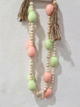 Easter Pastel Wood Eggs Garland Home Decor 6FT Peach Green - $24.74