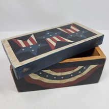 Vintage Patriotic Wood Storage Box w/ Lid 6.5x3x3 Inch USA Red White Blue - $27.12