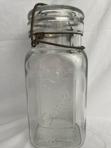 Rare Vintage Queen Trade Mark Wide Mouth Square Quart Canning Jar Boston Glass - £14.70 GBP