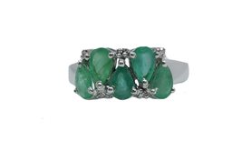 Emerald Diamond Engagement Band 5 Stone Emerald Ring Natural Emerald Dia... - $89.09