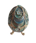 Monet Egg Footed Trinket Box Teal Blue Green Enamel Gold Trim Rhinestone... - $14.39