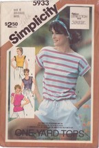 SIMPLICITY VINTAGE 1983 PATTERN 5933 SIZE 8 MISSES&#39; PULLOVER TOP IN 4 VA... - £2.36 GBP