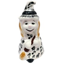 Hand Painted Witch Holding Her Broom Figural Candle Luminary 8.5&quot; H Unmarked  - £11.72 GBP