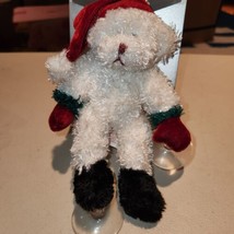 New old stock Russ Berrie White Teddy Bear Plush Red Santa Hat suction cup deco - £5.37 GBP