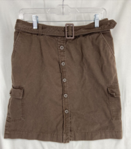 Caribbean Joe Let Go Women’s Brown Denim Skirt Cargo Belted Buttons Pock... - £17.30 GBP