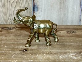 Vintage Heavy Solid Brass Elephant Statue Figurine Trunk Up Good Luck 4.5”  - £12.56 GBP