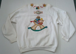 vintage hand made painted applique tacky ugly cute Christmas sweat shirt bear - £17.46 GBP