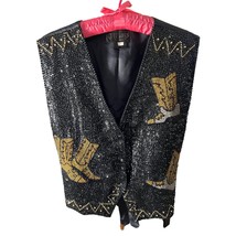 Bedazzled Beaded Cowgirl Dressy Cowboy Boot Print Vest - £51.43 GBP