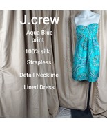 J Crew Aqua Blue 100% Silk Detail Strapless Dress Size 4 - £22.18 GBP