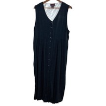 April Cornell Maxi Dress XL Black White Polka Dot Button Up Back Tie Waist Vtg - £48.24 GBP